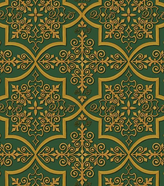 Papel de Parede Colonial Grade Verde e Ocre - Coleção Império Lord II - 66105