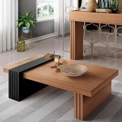 Mesa de Centro para Sala de Estar 107cm Luna Nature/Preto - HB Móveis