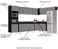 Armário de Cozinha Modulada de Canto 8 Peças CP08 Balcão com Tampo Pre