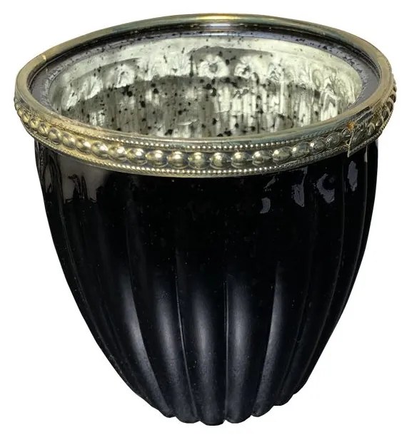 Vaso Decorativo em Vidro Preto com Dourado 9 x 8 cm - D'Rossi