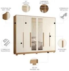 Guarda Roupa Casal 270cm com Espelho Fascine A02 Off/Freijó - Mpozenat