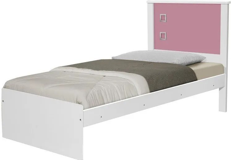 Cama Barcelona Solteiro Branco com Rosa - Tebarrot Móveis