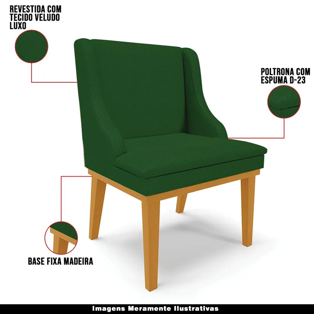 Kit 2 Cadeiras Decorativas Sala de Jantar Base Fixa de Madeira Firenze Veludo Verde Luxo/Castanho G19 - Gran Belo