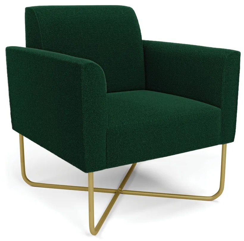 Poltrona Sala Base X Industrial Dourado Marisa Bouclê D03 - D'Rossi - Verde