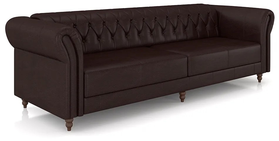 Sofá Living Sala de Estar Stanford Chesterfield 3 Lugares 260cm Pés de Madeira Couro Wine Vinho G58 - Gran Belo