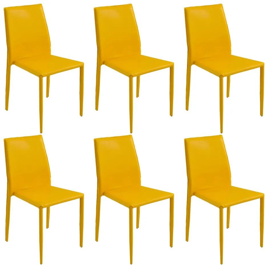 Kit 6 Cadeiras Decorativas Sala e Cozinha Karma PVC Amarela G56 - Gran Belo