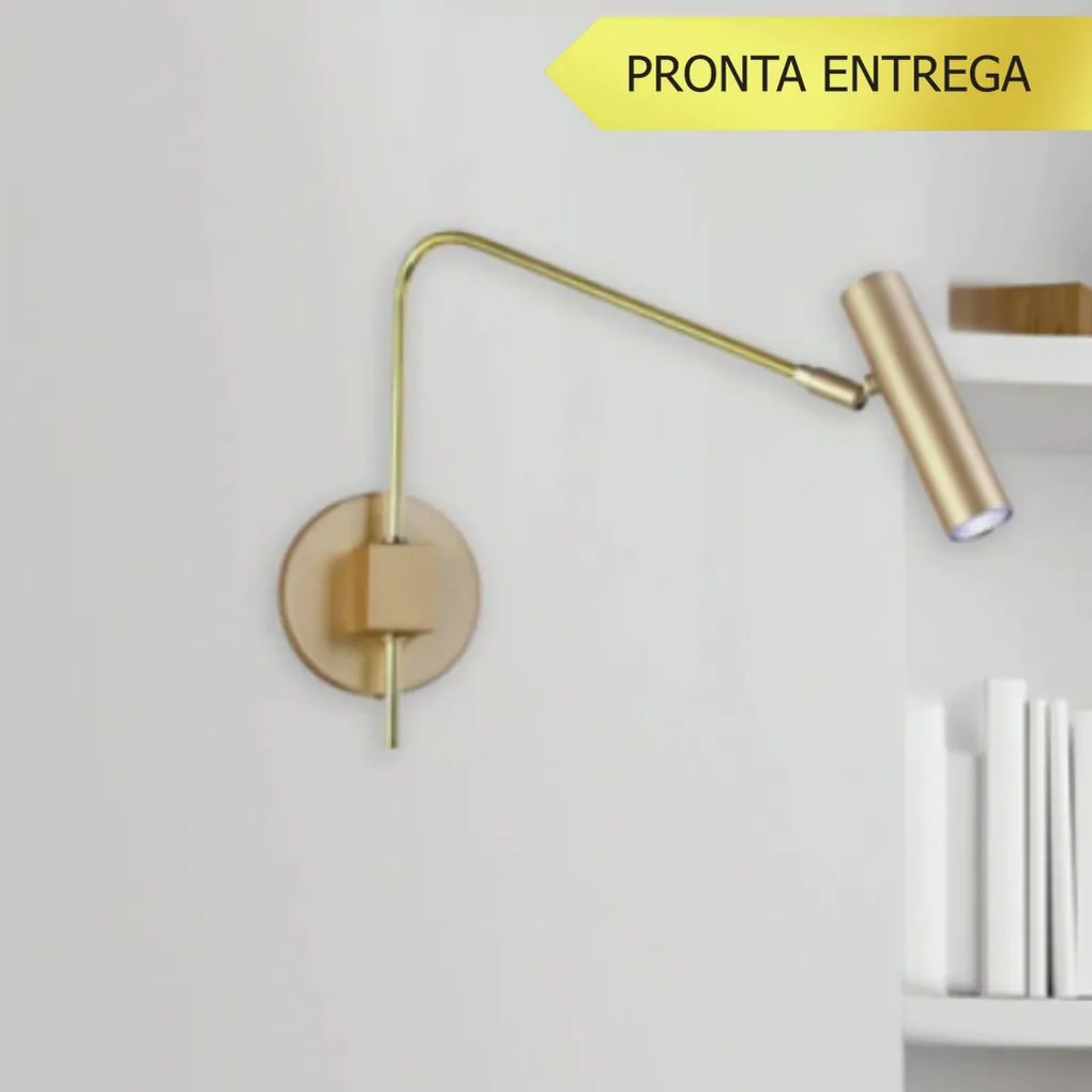 Arandela Haste Articulada Tubinho 12X40X32Cm Metal 01Xmr11 | Old Artis... (CHAMPANHE / DOURADO BRILHO)
