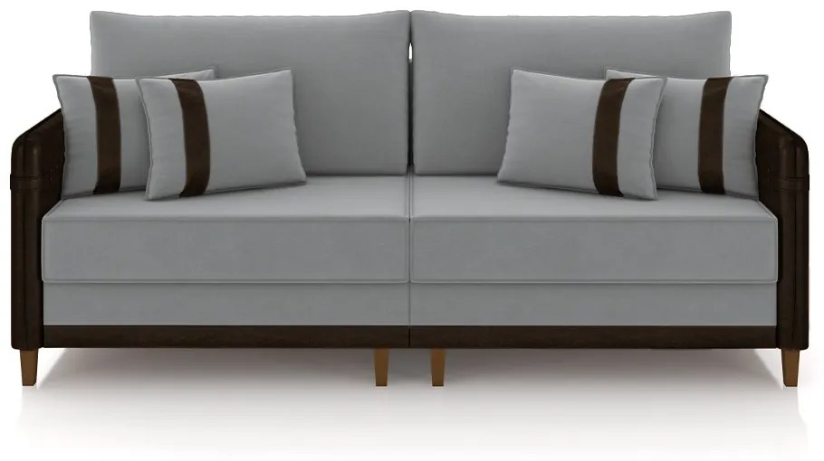 Sofá Living Montecarlo 3 Lugares Bipartido 232cm Pés em Madeira Veludo/PU Cinza/Marrom G33 - Gran Belo