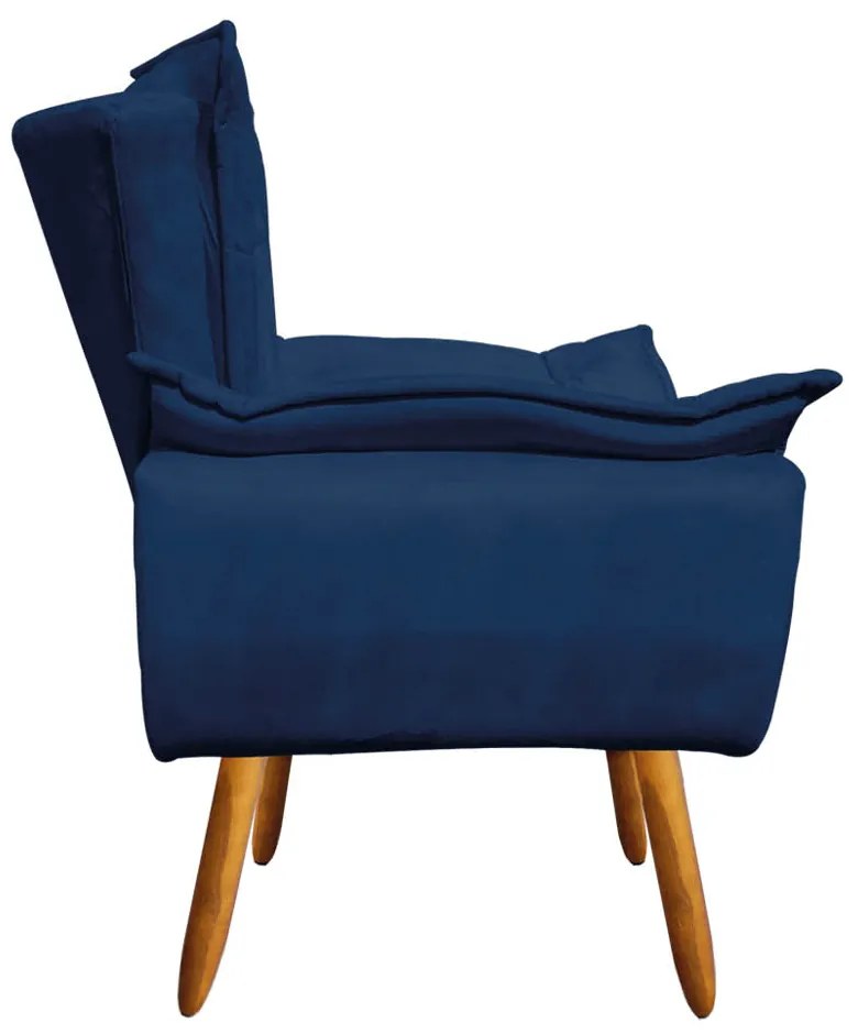 Poltrona Sala de Estar Pé Palito de Madeira Opala Suede Azul D03 - D'Rossi