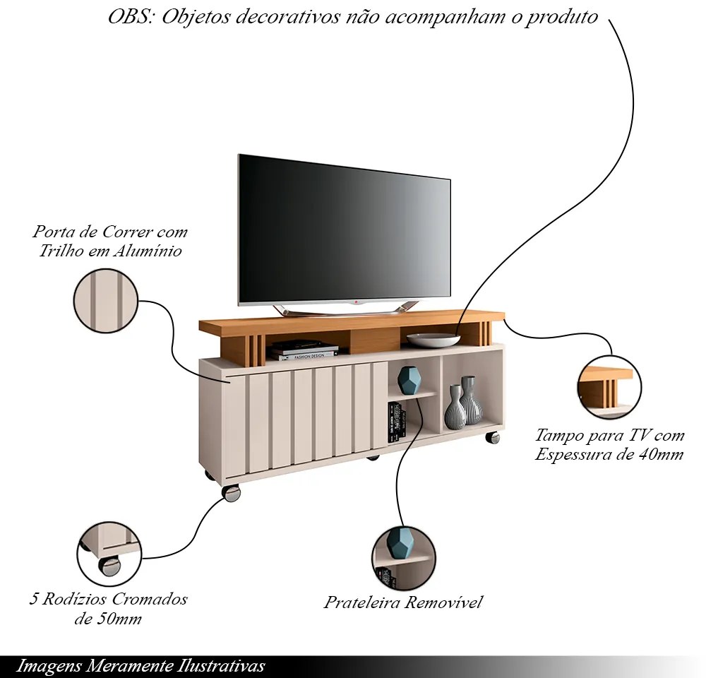 Bancada Decorativa Grohl 1.3 Porta Deslizante TV até 50 Pol Off White/Cinamomo G26 - Gran Belo