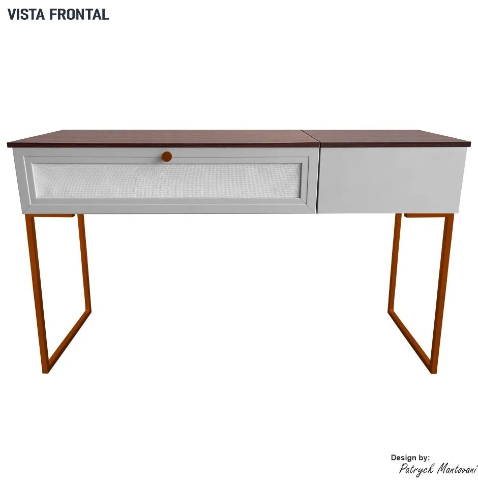 Penteadeira Escrivaninha Iron 136cm com Pés de Metal Imbuia/Bege/Cobre - Vizzato - Bege