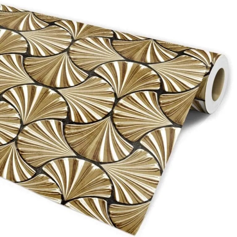 Papel Adesivo De Parede Lavável Dourado Art Déco 3D