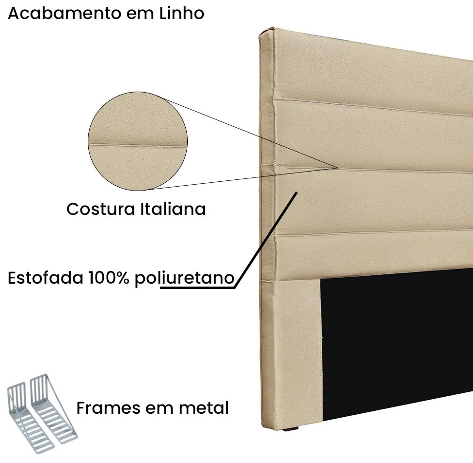 Cabeceira Cama Box Solteiro 90 cm Arles Linho S04 - D'Rossi - Dourado