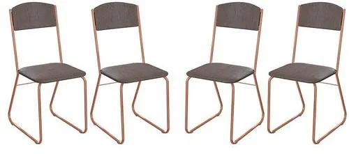 Kit 4 Cadeiras Estofadas Rosé Gold/Linho Marrom Peep