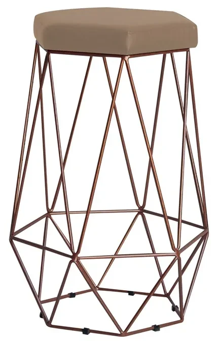 Banqueta Decorativa Rubel Base Bronze Suede Cappuccino G41 - Gran Belo