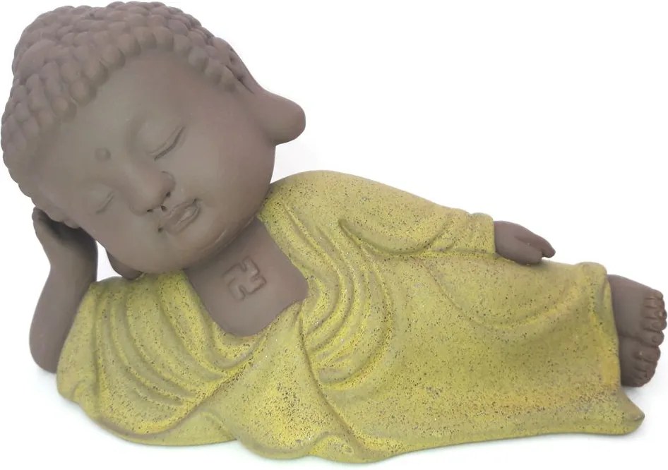 Estátua Monge Deitado em Cerâmica (18cm) - Amarelo Cádmio