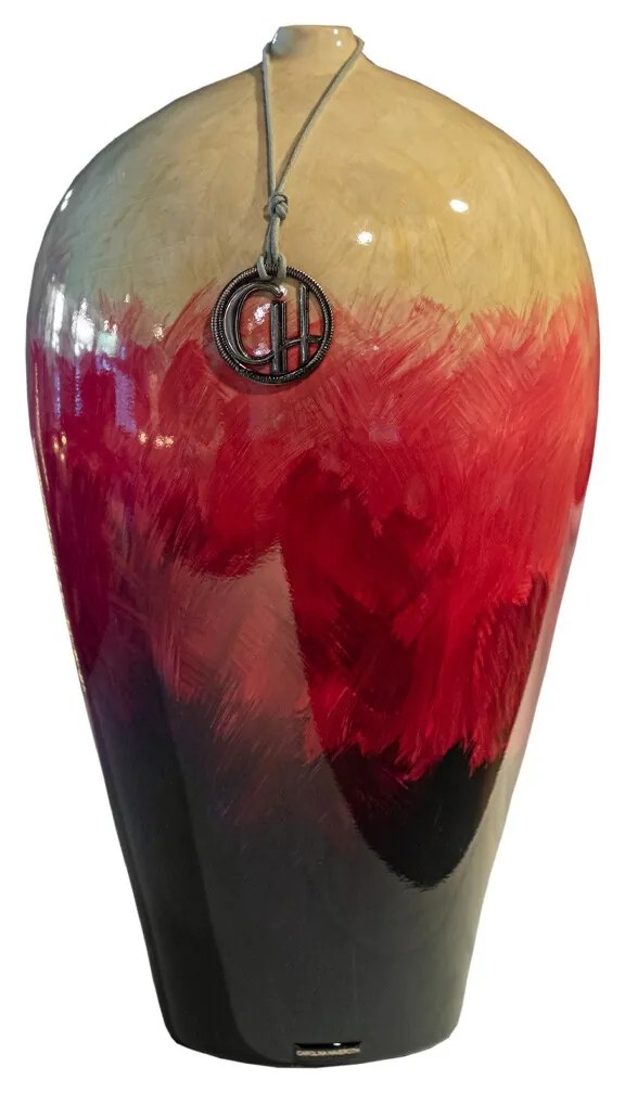 Vaso Bojudo Decorativo de Cerâmica 40x23x23 - Art Contemporânea Alto Brilho  Kleiner