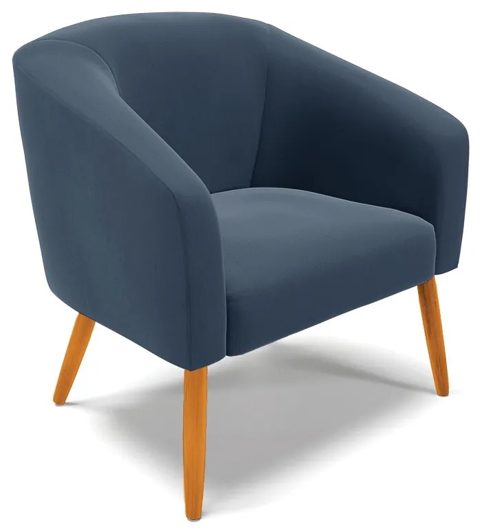 Poltrona Decorativa Pé Palito Castanho kit 2 Stella Suede Azul Marinho D03 - D'Rossi