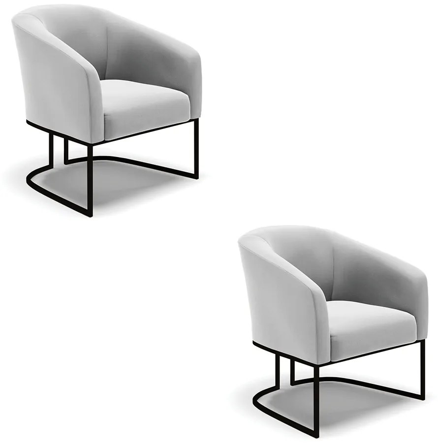Poltrona Decorativa Industrial Preto Kit 2 Stella Suede D03 - D'Rossi - Cinza