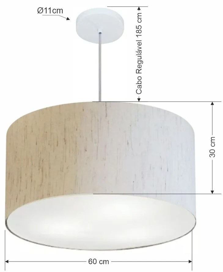 Lustre Pendente Cilíndrico Vivare Md-4101 Cúpula em Tecido 60x30cm - Bivolt