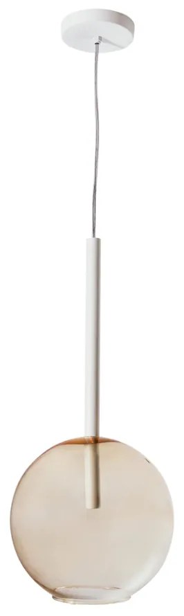 Pendente Ball Ø25X55Cm 1Xg9 Haste 30Cm / Metal E Globo Ø25Cm | Usina 1... (DR-V - Dourado Escovado, AMBAR)