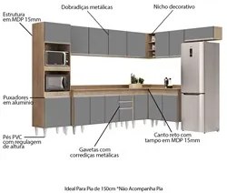 Armário de Cozinha Modulada de Canto 8 Peças CP08 Balcão com Tampo Cas