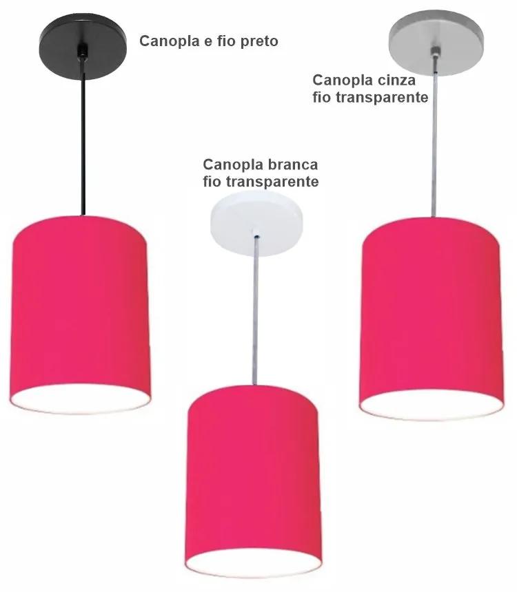 Luminária Pendente Vivare Free Lux Md-4104 Cúpula em Tecido - Pink - Canopla cinza e fio transparente