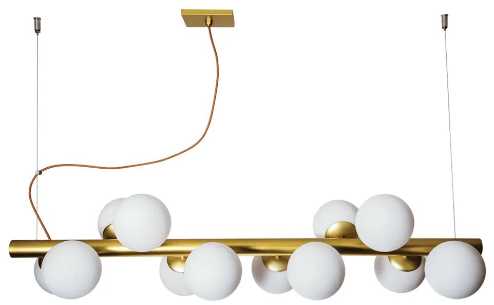 Pendente Pérola Horizontal C/ 12 Globos 100Cm 12L G9 / Metal E Globo Ø... (DR-M Dourado Metálico, AMBAR)