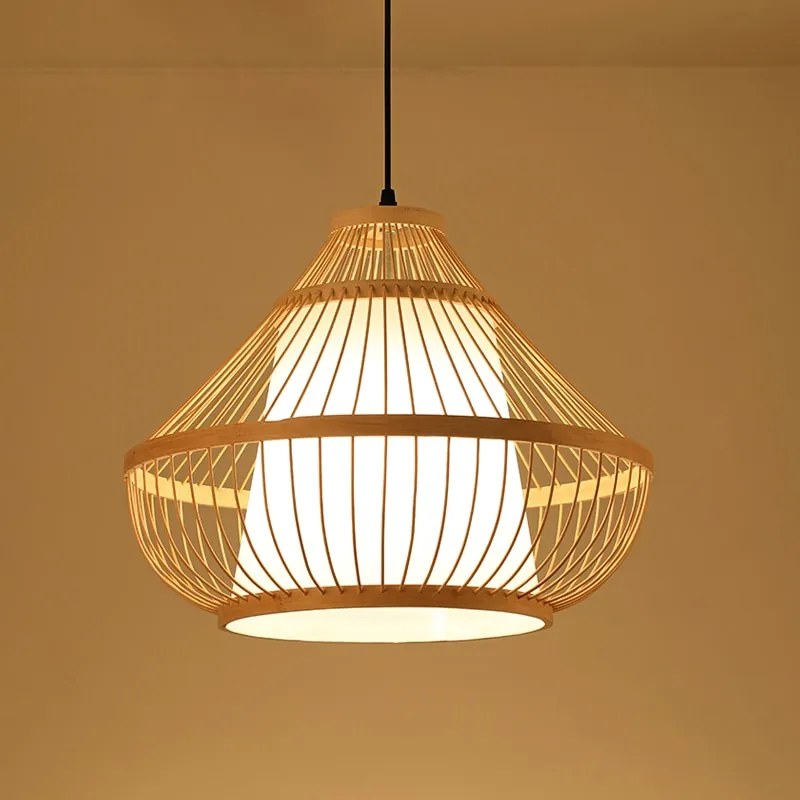 Luminária Pendente Estilo chinês artesanal led de bambu lustre cozinha quarto hotel jardim decoração pingente lâmpadas - Type K-40CM - Canopy-White