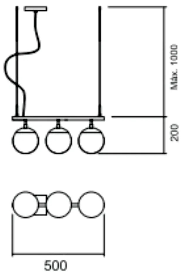Pendente Queens C/ 3 Globos 50Cm 3L E27 Mini Bulbo / Metal E Globo Ø14... (ORN-M - Ouro Novo Metálico, AMBAR)