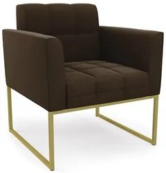 Poltrona Decorativa Base Industrial Dourado Ana Suede Marrom - Ibiza