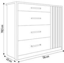 Cômoda 4 Gavetas e 1 Porta Ripada Pallas C01 Branco - Mpozenato