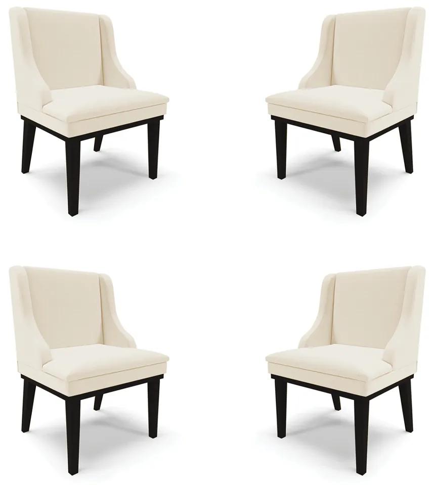Kit 4 Cadeiras Decorativas Sala de Jantar Base Fixa de Madeira Firenze Linho Bege/Preto G19 - Gran Belo