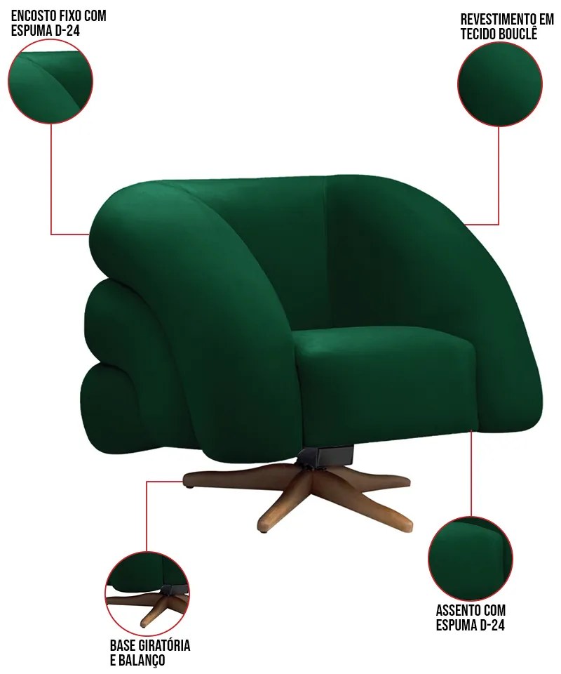 Poltrona Giratória Orgânica com Balanço kit 2 Tana Bouclê Verde E03 - D'Rossi