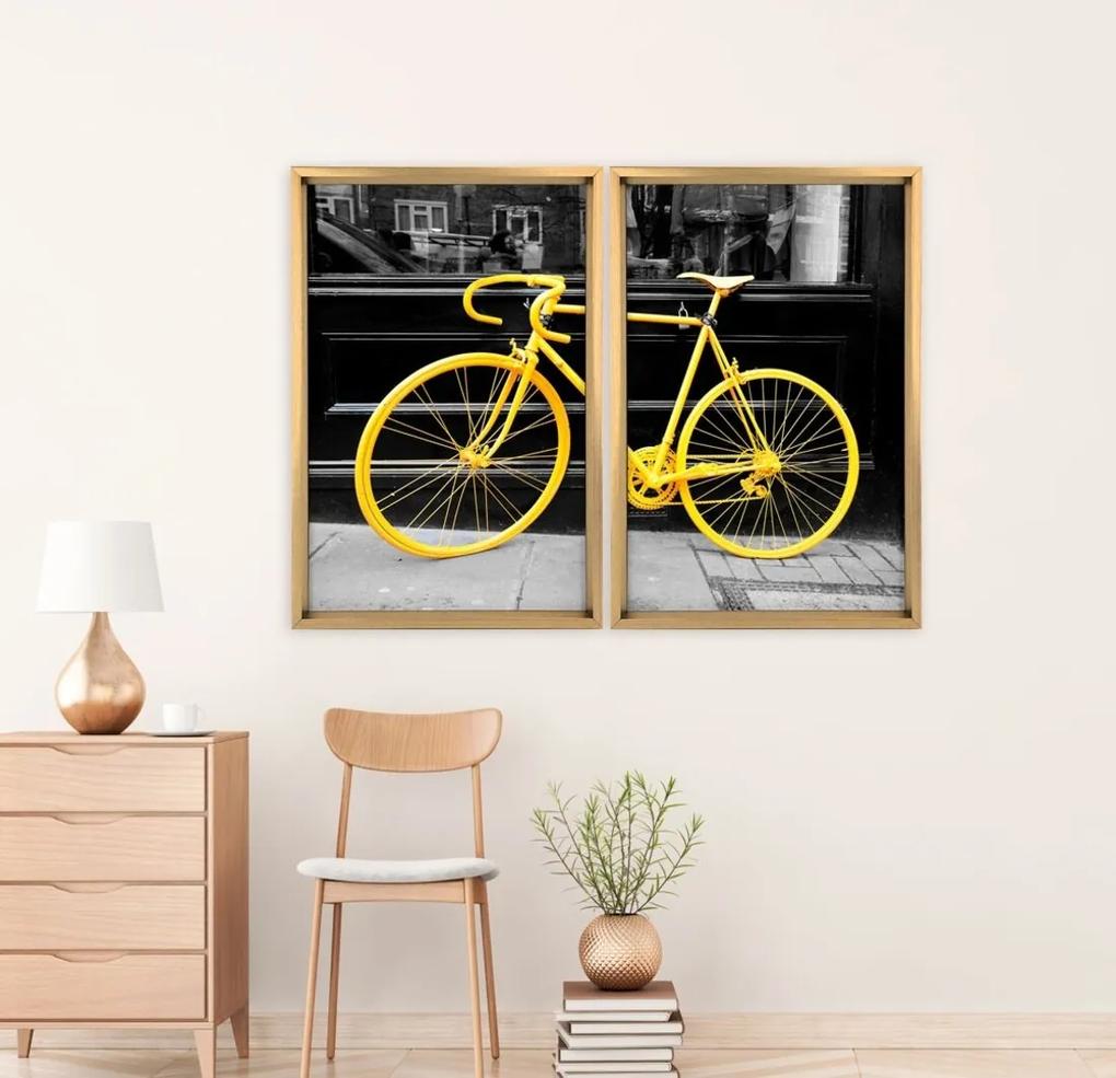 Quadro com Moldura Chanfrada Bicicleta Amarela MADEIRA CLARA - Médio
