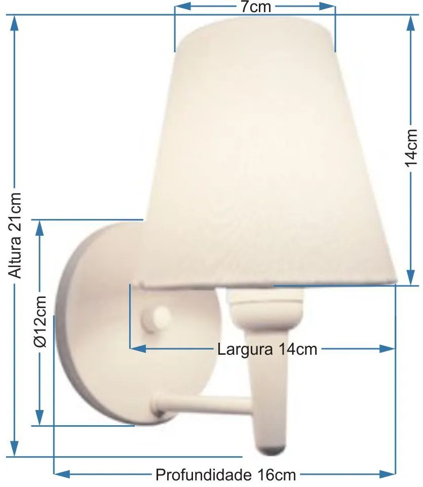 Arandela Cone Vivare Md-2004 Base Alumínio Branco Cúpula em Tecido - Bivolt - Branco-Linho-Bege - 110V/220V