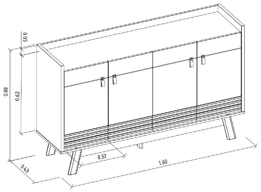 Buffet Aparador Decorativo Giustino Puxador em PU 160cm Nature/Off White G77 - Gran Belo