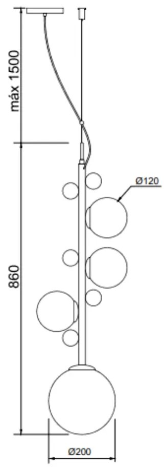 Pendente Aliança Ø20X86Cm 04Xg9 Globo 12Cm - Usina 90010/4 (ES-V - Alumínio Escovado Verniz, Cristal (Transparente))