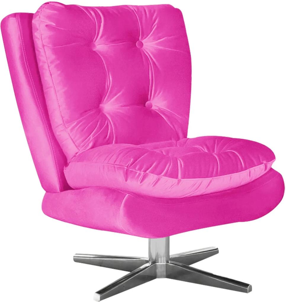 Poltrona Decorativa Tolucci Suede Pink com Base Giratória em Aço Cromado - D'Rossi