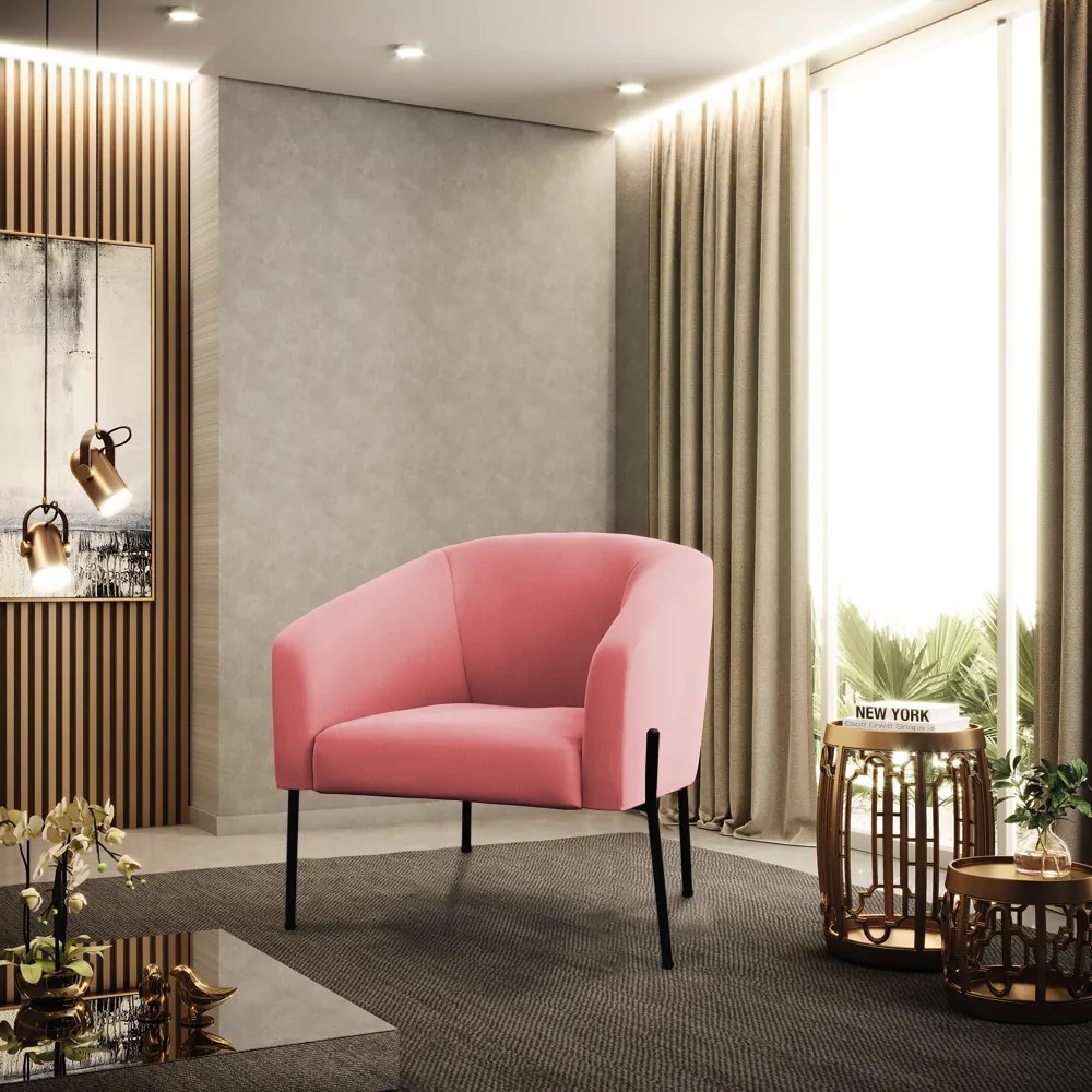 Poltrona Decorativa Pé de Ferro Preto Kit 2 Stella Suede D03 - D'Rossi - Rose