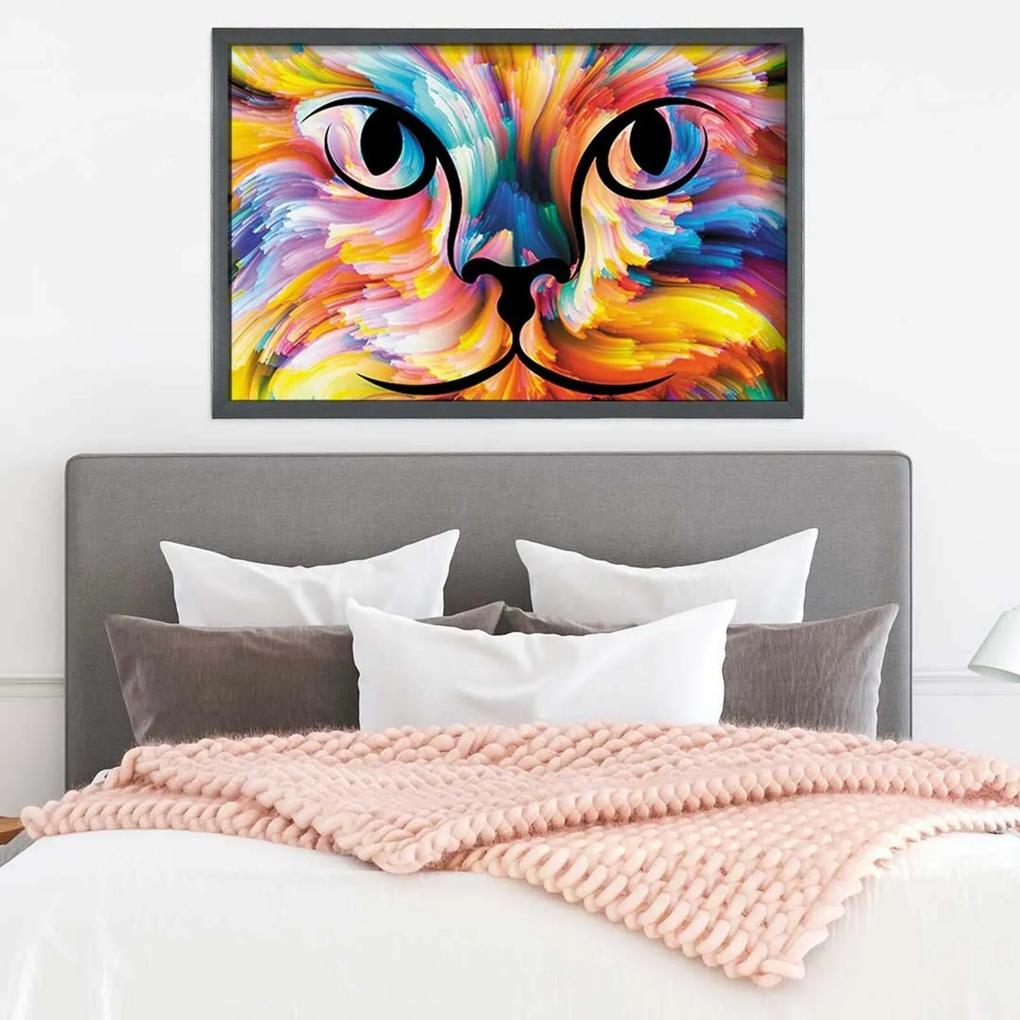 Quadro Love Decor Com Moldura Color Cat Grafitti Metalizado - Médio