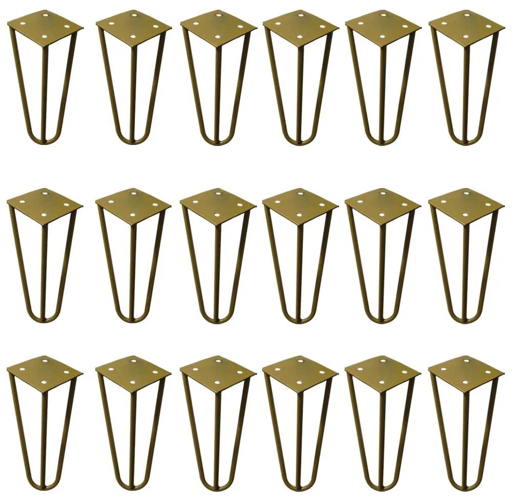 Kit 18 Pés de Metal 15 CM Hairpin Legs Mesas de Centro Puffs Dourado G41