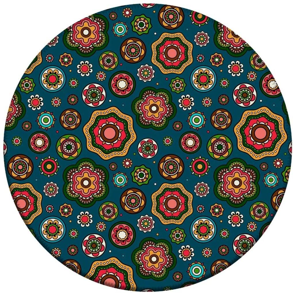 Tapete Love Decor Redondo Wevans Multi Flores Geométricas Multicolorido 94cm