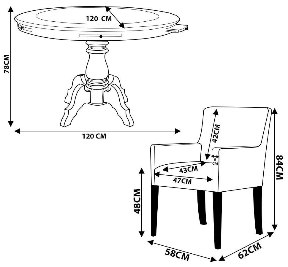 Mesa de Jogos Carteado Montreal Redonda Tampo Reversível Preto com 6 Cadeiras PU Sintético Preto Liso G36 G15 - Gran Belo