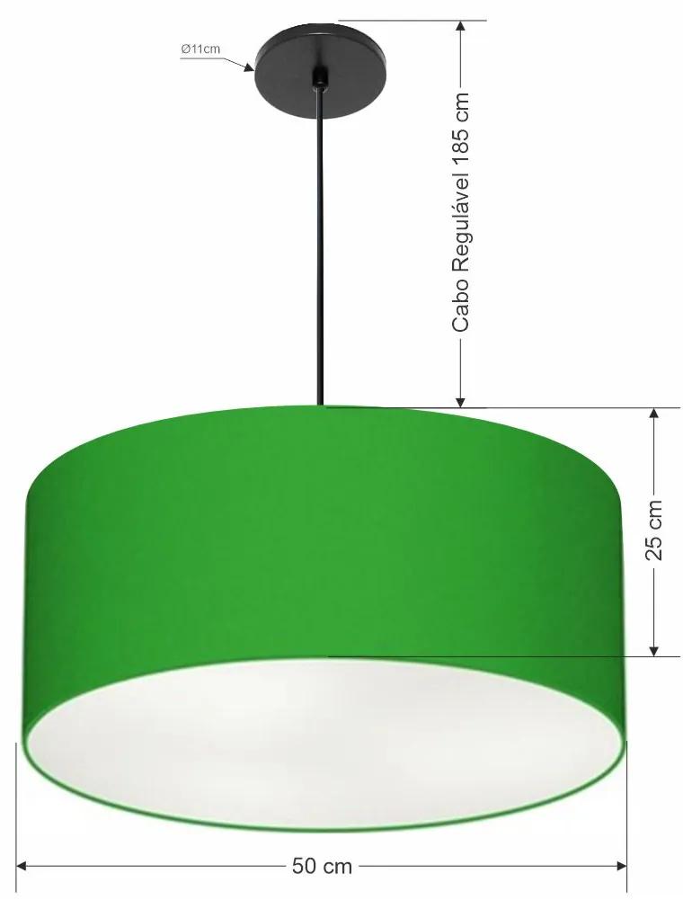 Pendente Cilíndrico Vivare Free Lux Md-4386 Cúpula em Tecido - Verde-Folha - Canola preta e fio preto