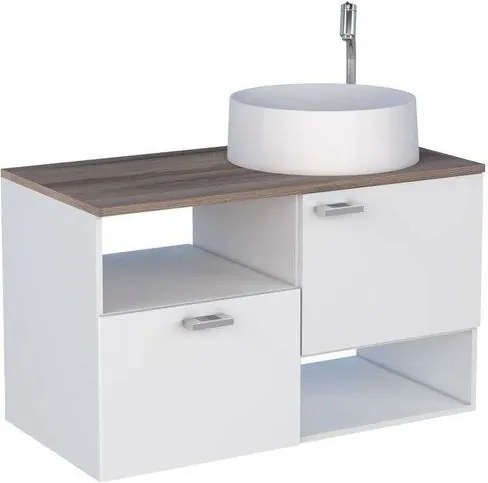 Gabinete para Banheiro 80cm MDF Iara Branco com Tamarindo sem cuba 79,6x47,8x41cm - Cozimax - Cozimax