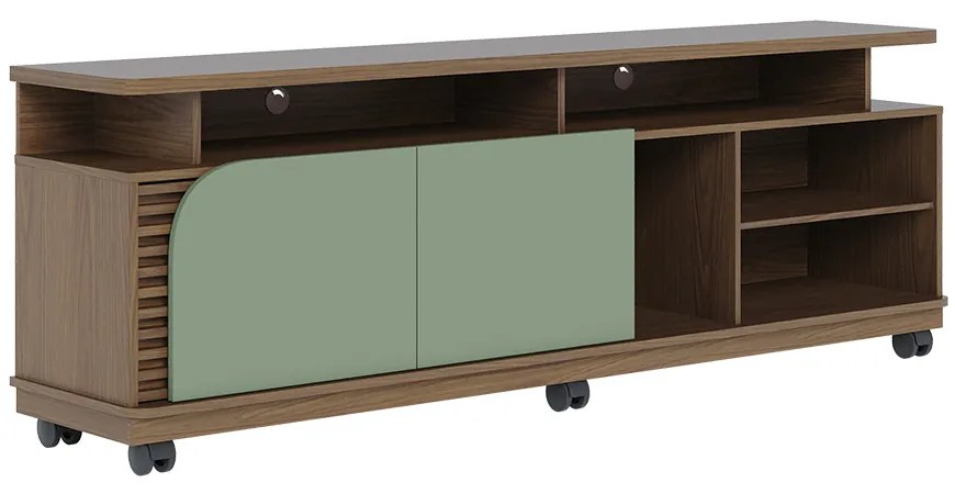 Bancada Tv de 75'' 2 Portas com Rodízio Ewa 180cm C04 - D'Rossi - Amendoa e Verde Pistache