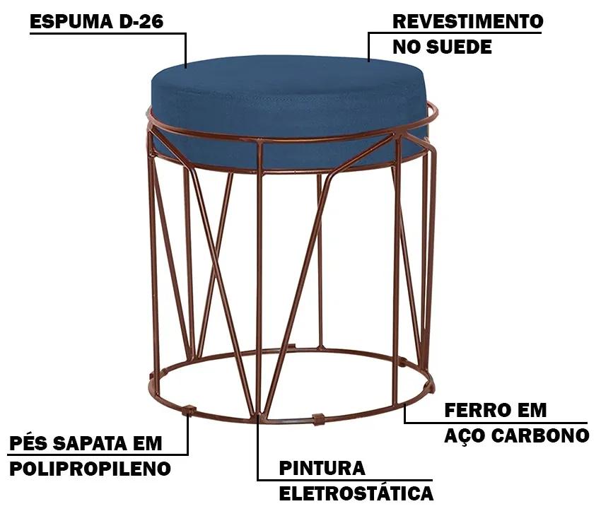 Kit 2 Puffs Decorativo Sala de Estar Base Bronze Chloe Suede Azul Marinho G41 - Gran Belo