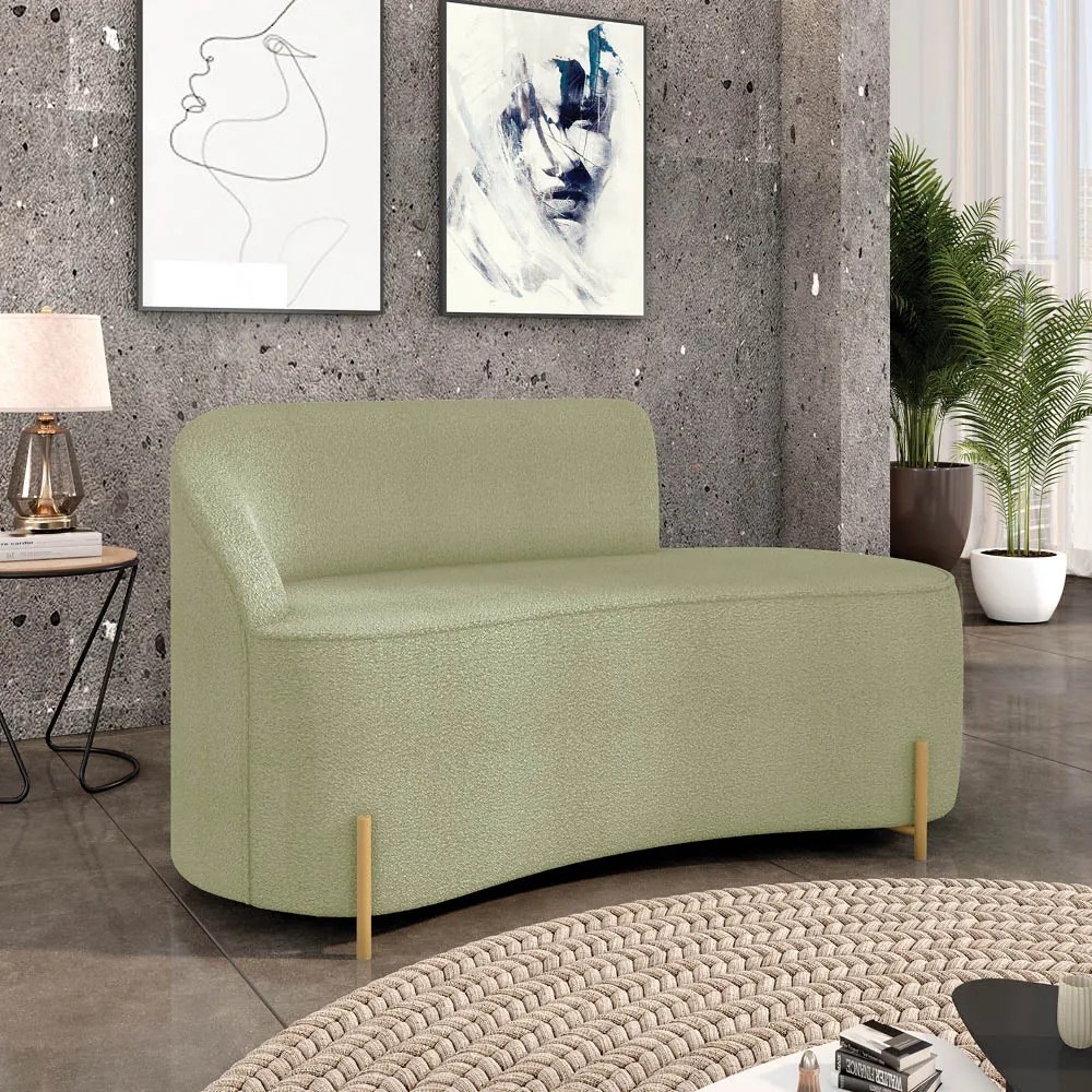Sofá 2 Lugares Orgânico 140cm Pé Dourado Morgan Bouclê D03 - D'Rossi - Verde Pistache