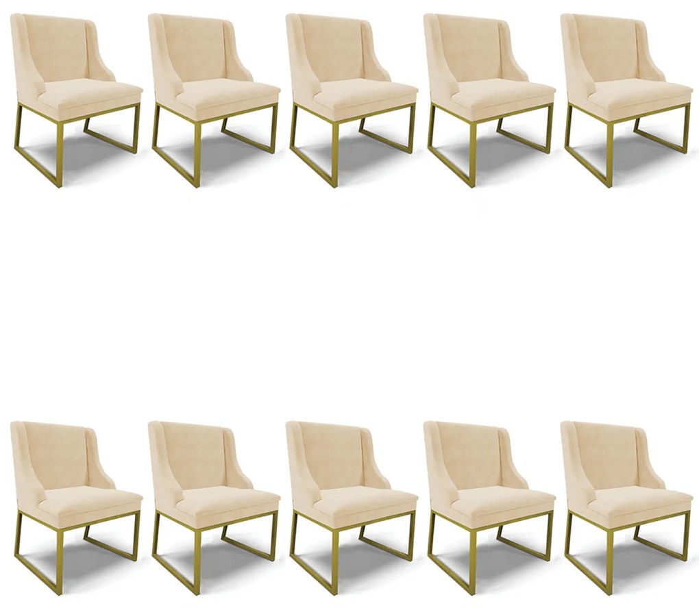 Cadeira Sala de Jantar Industrial Dourado Kit 10 Liz Suede Bege D03 - D'Rossi